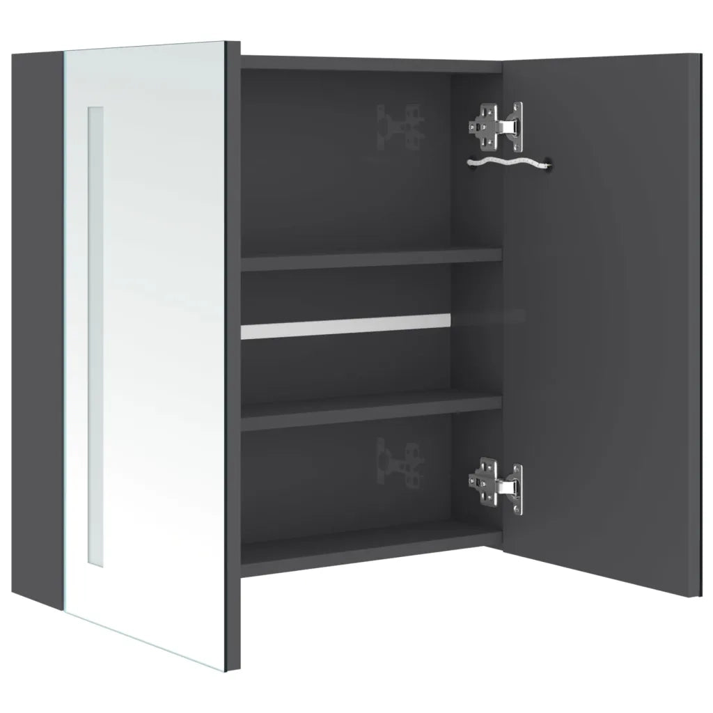 Armadietto Bagno con Specchio e LED-Mobile bagno con specchio Grigio Lucido 62x14x60 cm