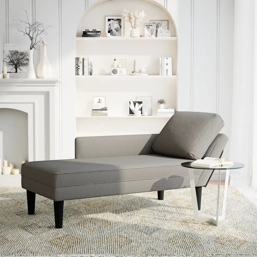 Sdraio con Cuscino Destro in Velluto a Coste Grigio Chiaro CFW2674701