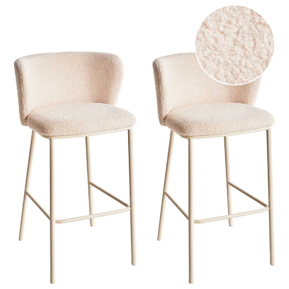 Set di 2 sedie da bar moderne in bouclé beige chiaro Schienale curvo Gambe nere Sala da pranzo moderna Cucina