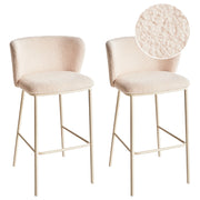 Set di 2 sedie da bar moderne in bouclé beige chiaro Schienale curvo Gambe nere Sala da pranzo moderna Cucina