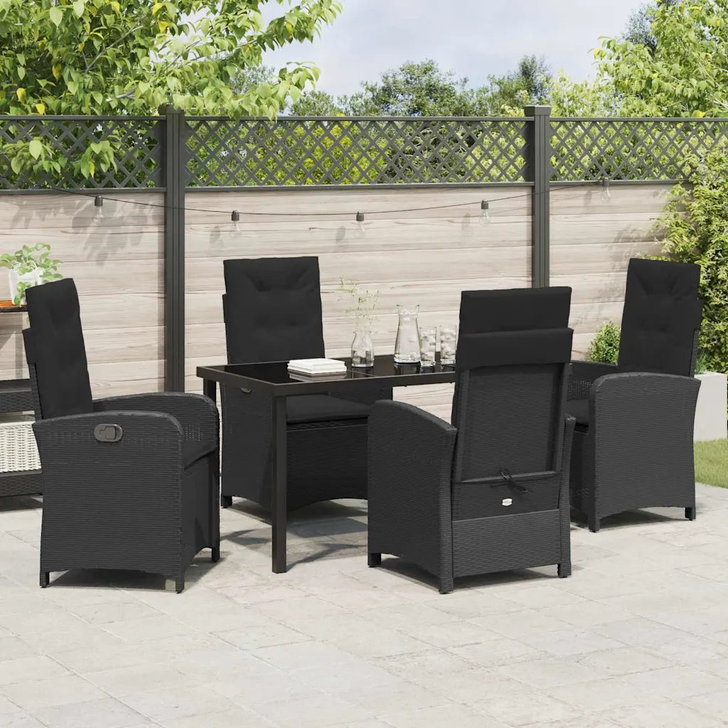 Set da Pranzo per Giardino con cuscino 5 pcs Nero polyrattan 3380262