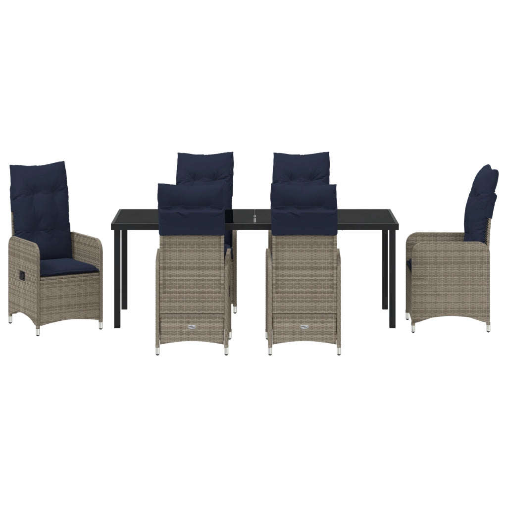 Set da Pranzo da Giardino 7 Pezzi con Cuscini Neri in Polyrattan
