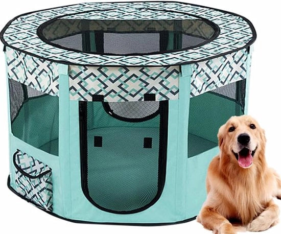 Recinzione Portatile Rotonda per Animali da Compagnia da Esterno/Interno (Classe di Efficienza Energetica A) - Blu Mint