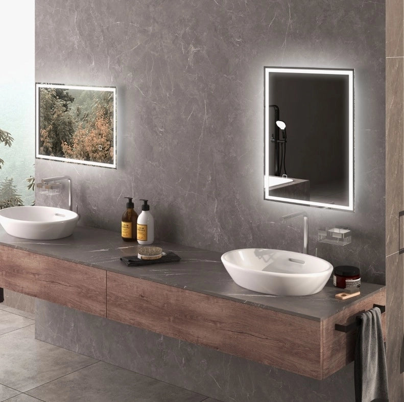 Specchio da bagno LED 70x50 cm in vetro argentato， touch， antiappannamento