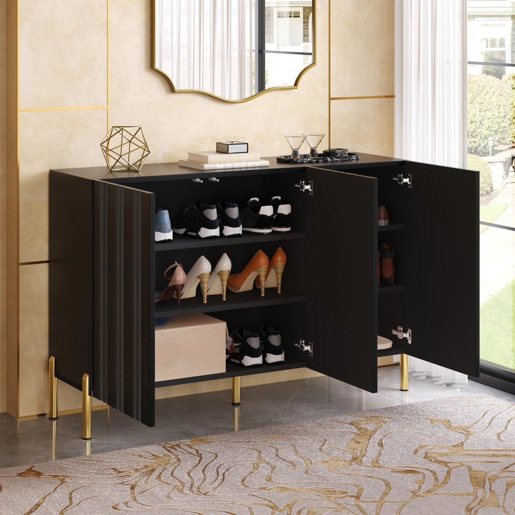 Credenza Moderna 120×35;5×80 cm con 3 Ante; Mobile Scarpiere e Sideboard in MDF/PB con Piedi Dorati