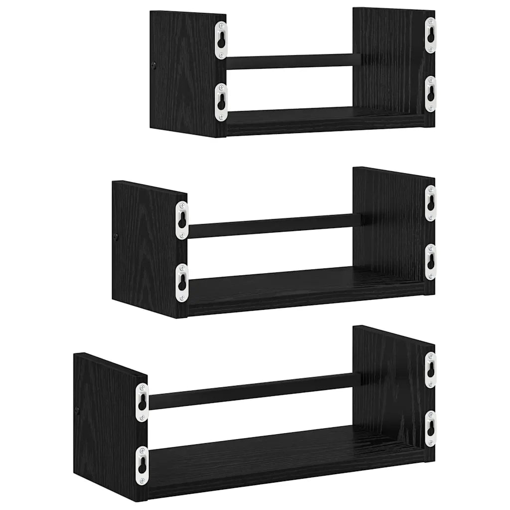 Set mensole da parete 3 pz Rovere Nero 40x16x14cm 882789