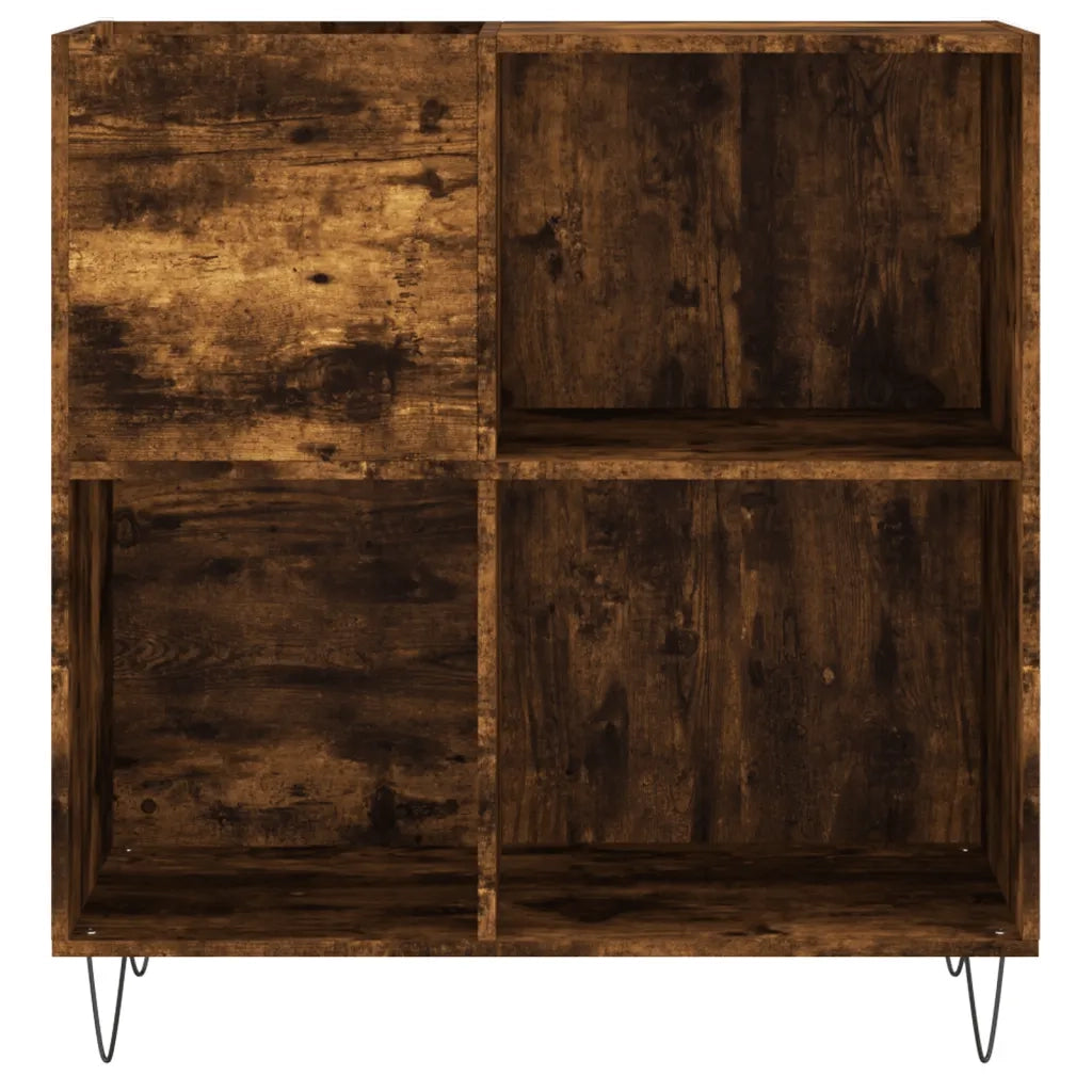 Mobile porta dischi dal design classico 84,5 x 38 x 89 cm ampio spazio contenitivo stile industriale legno di rovere affumicato 02_0049172