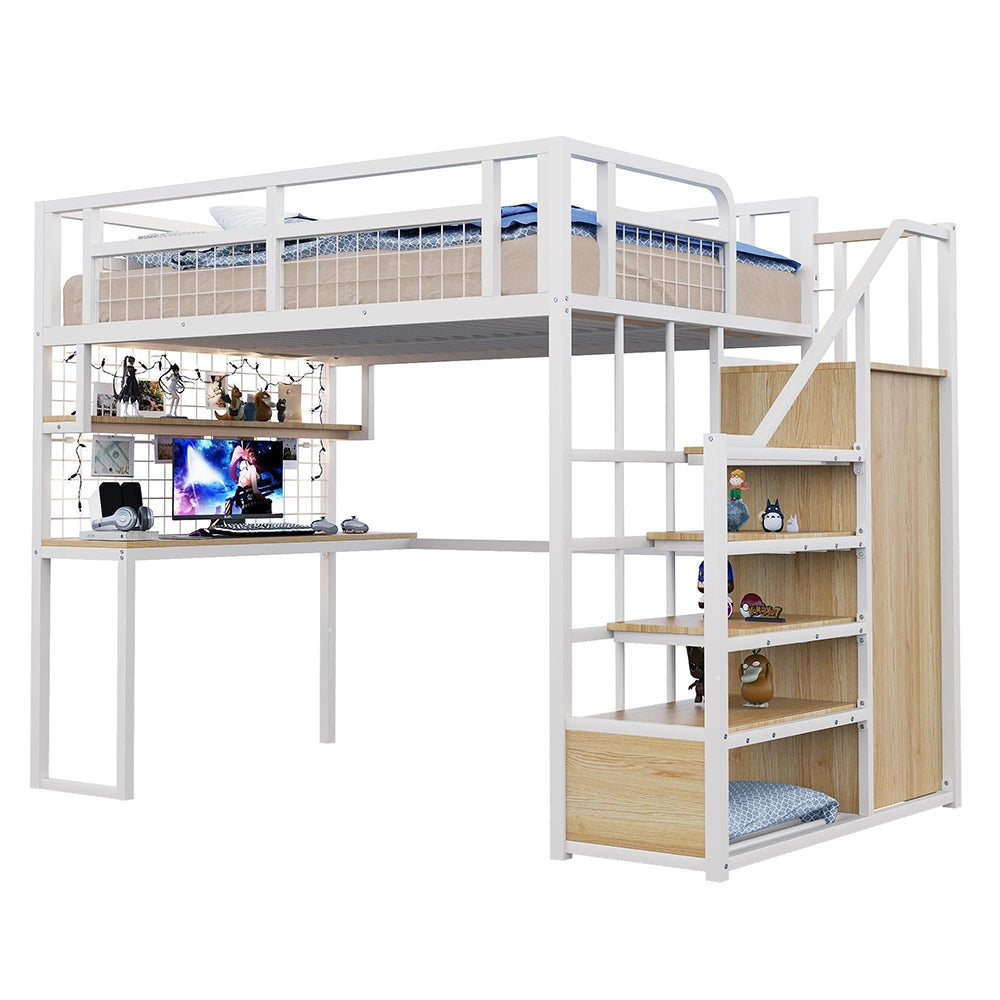 Letto a soppalco - Xylo - 140x200 cm bianco con armadio