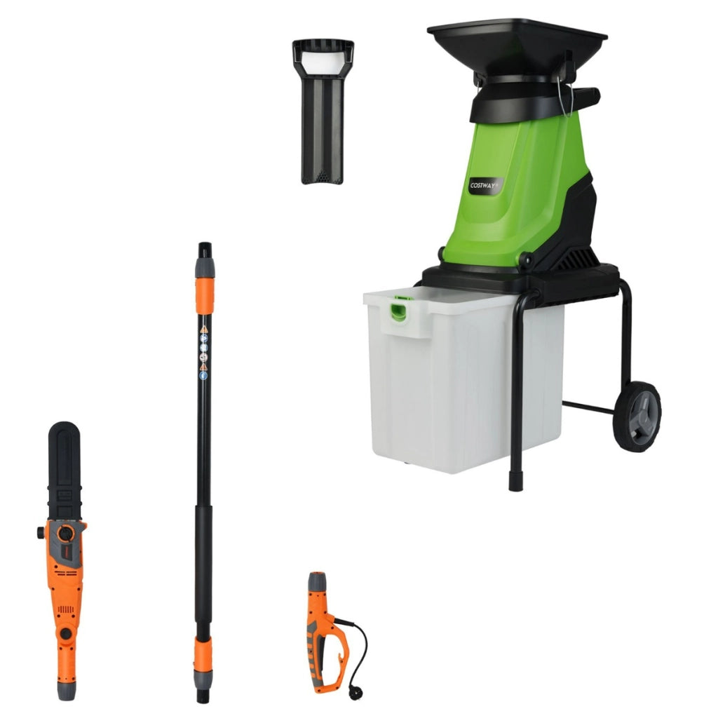 Trituratore elettrico per legno tritatutto e sega elettrica estensibile multi angolo, Trituratore mulching elettrico a fili e motosega telescopica da giardino