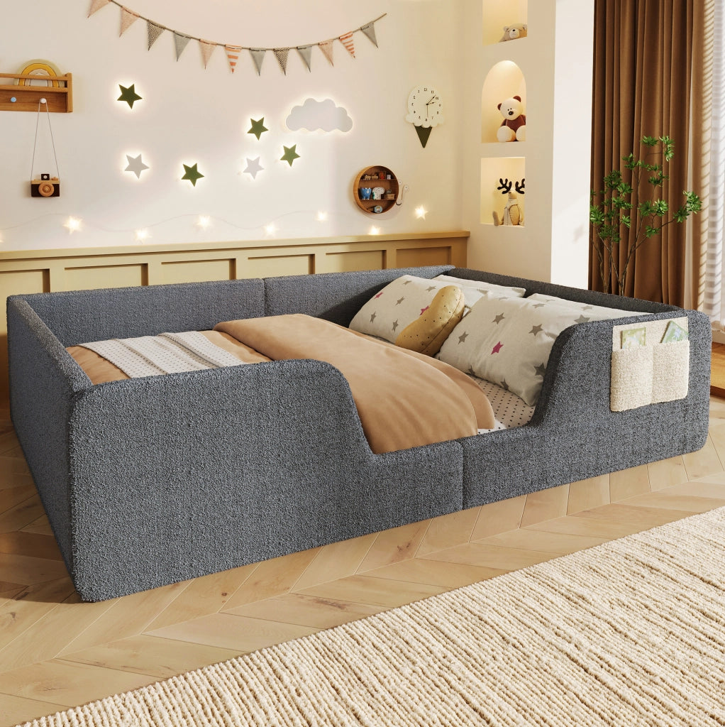Letto imbottito per bambini 140 x 190 cm in velluto grigio