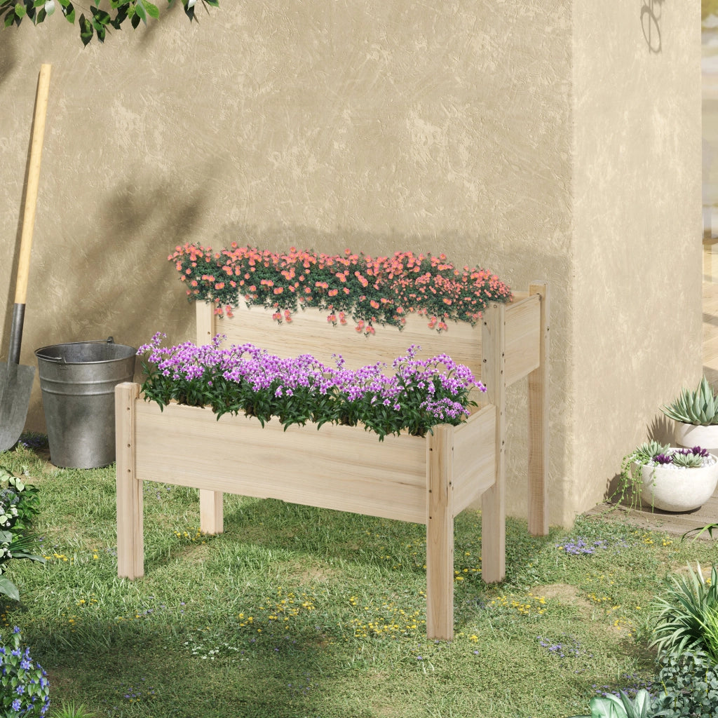 Tavolo da Coltivazione 2 Livelli per Orto Urbano ¨C zephmum ¨C 86x85x72 cm Legno Naturale