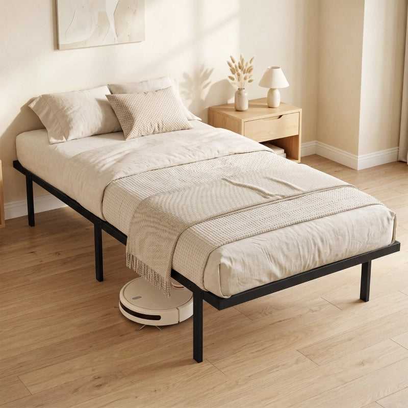 LETTO 90x200 cm in metallo nero con spazio contenitore sotto il letto