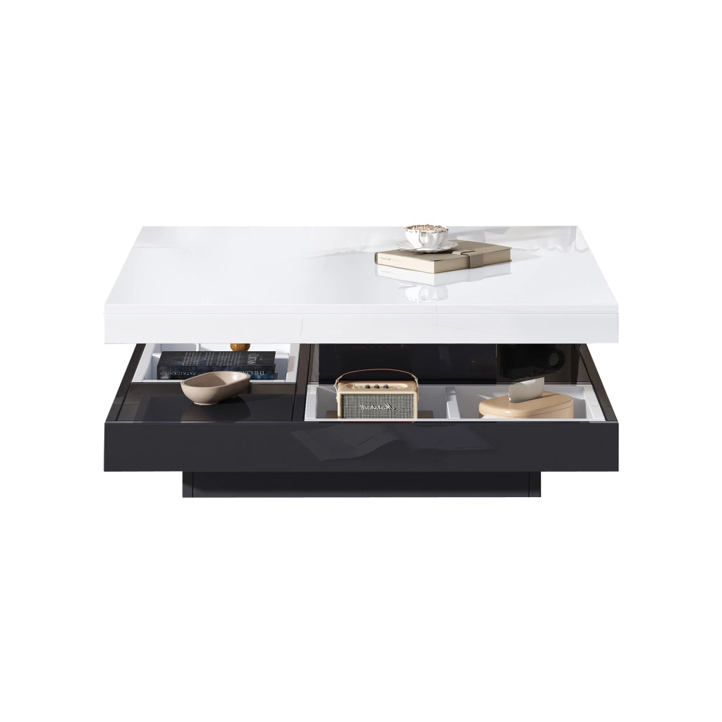 TAVOLINO da caffè girevole 70x70x36 cm bianco e nero in pannello truciolare