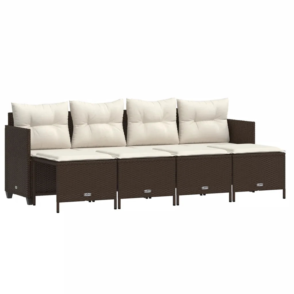 Set Divano da Giardino 5 pz | Set Salotto da Giardino con Cuscini Marrone in Polyrattan