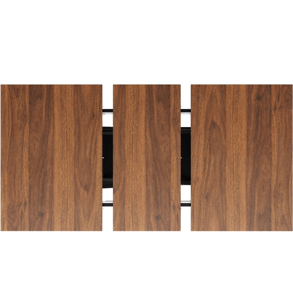 Tavolo da pranzo allungabile 120-160x80x75 cm; MDF e metallo; noce e nero