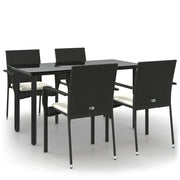 Set da Pranzo da Giardino 5 pz | Set Salotto da Giardino Nero con Cuscini in Polyrattan