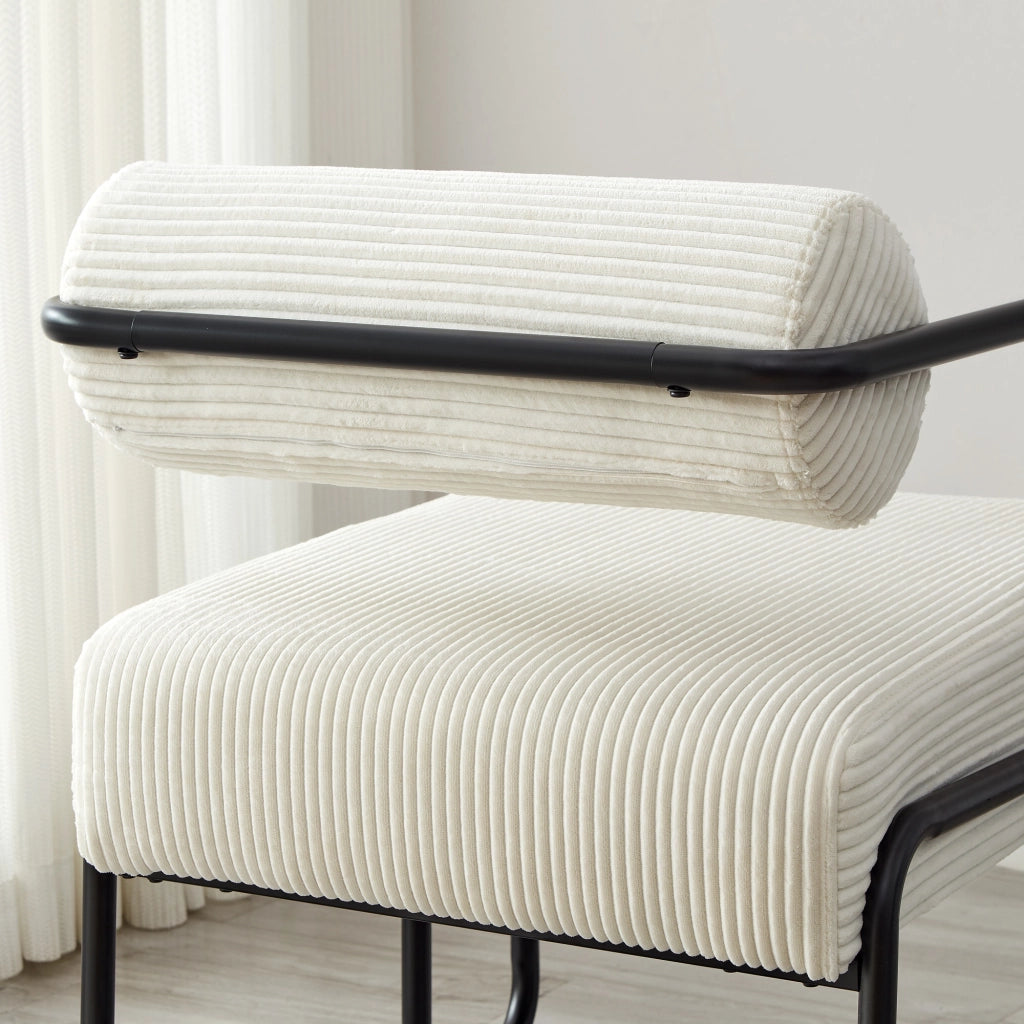 Poltrona lounge con schienale cilindrico e struttura stabile per soggiorno in velluto a coste - beige