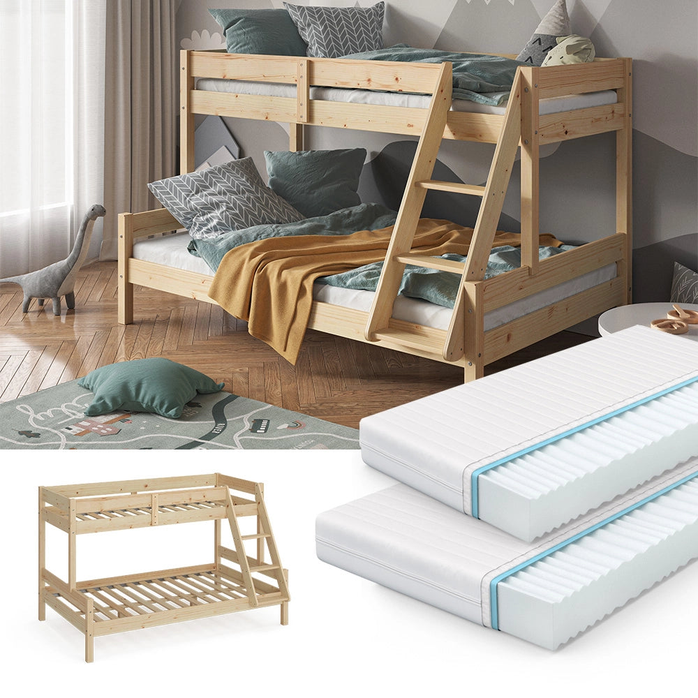 Vitalispa Letto a castello Legno naturale 120x200 / 80x200 cm con 2 materassi