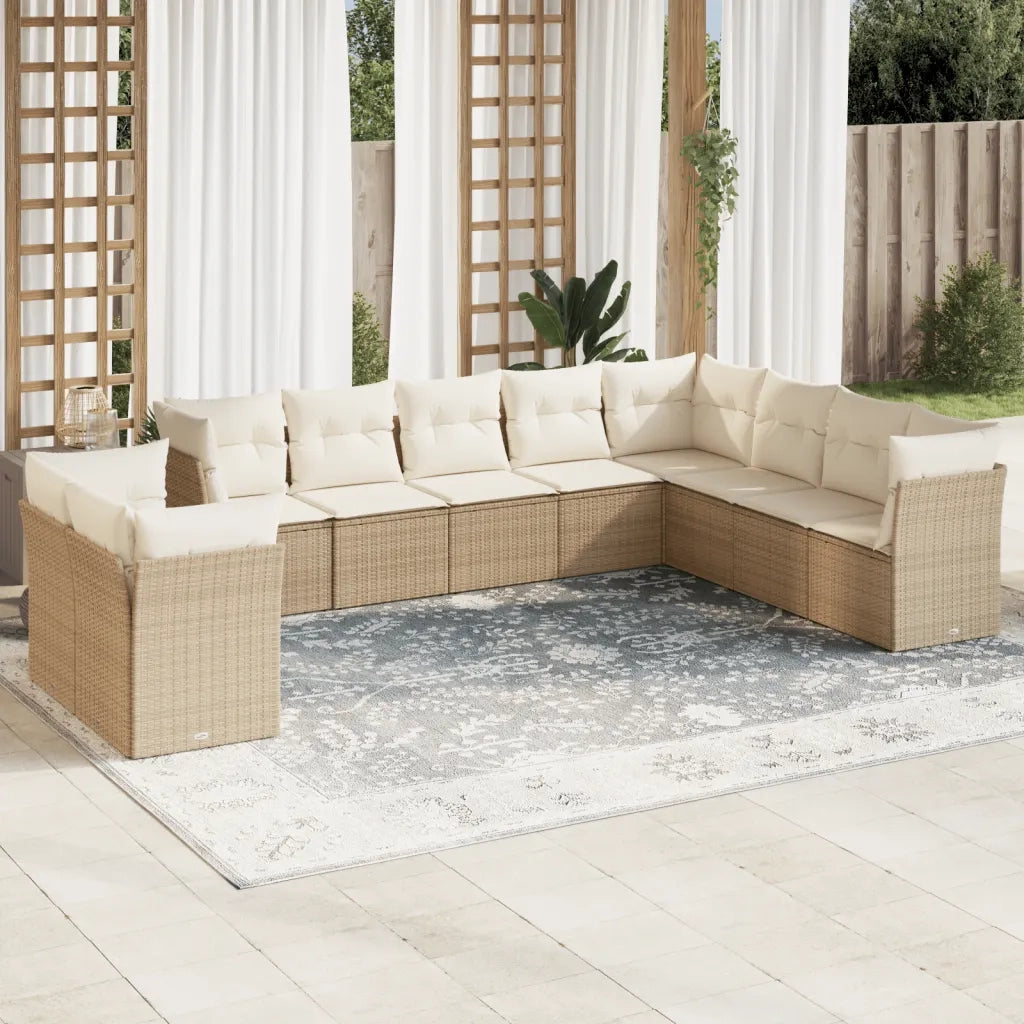 Set Divano da Giardino 10 pz con Cuscini Beige in Polyrattan 3217858