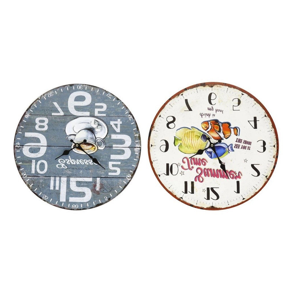 Trade Shop - Orologio In Legno Da Parete Rotondo Analogico Vintage Retro' Casa Cucina 218690 -