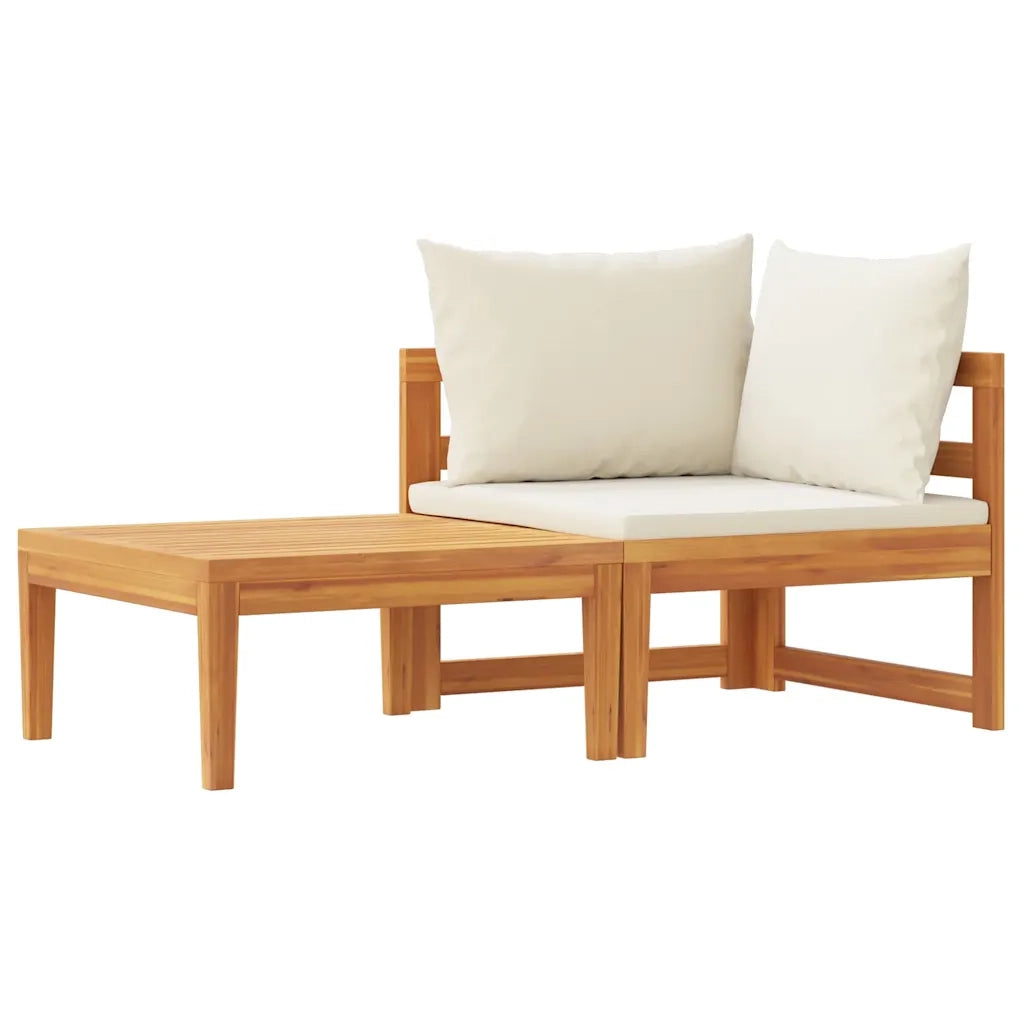 Salotto da Giardino-Set Divani Giardino 2 pz Cuscini Bianco Crema in Legno d'Acacia 713799