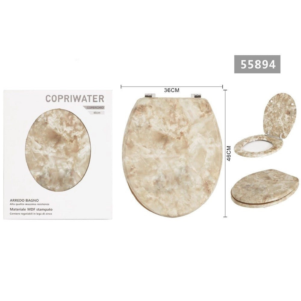 Trade Shop - Copriwater Universale In Mdf Stampato Pietra Cerniere Regolabili 46x36cm 55894 -        3,5