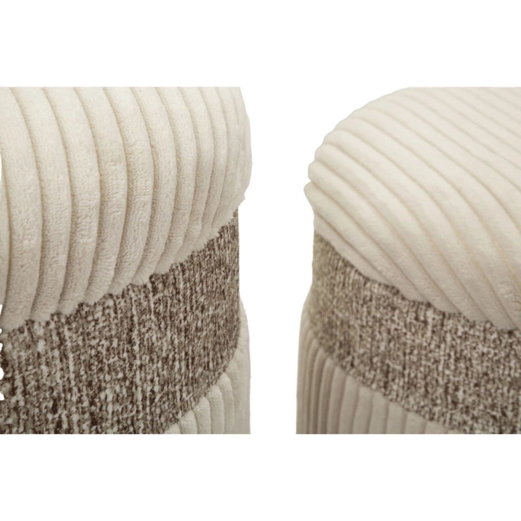 Set 3 pouf contenitore Cortina in poliestere crema Ø40x49, Ø35x42 e Ø31x38 cm