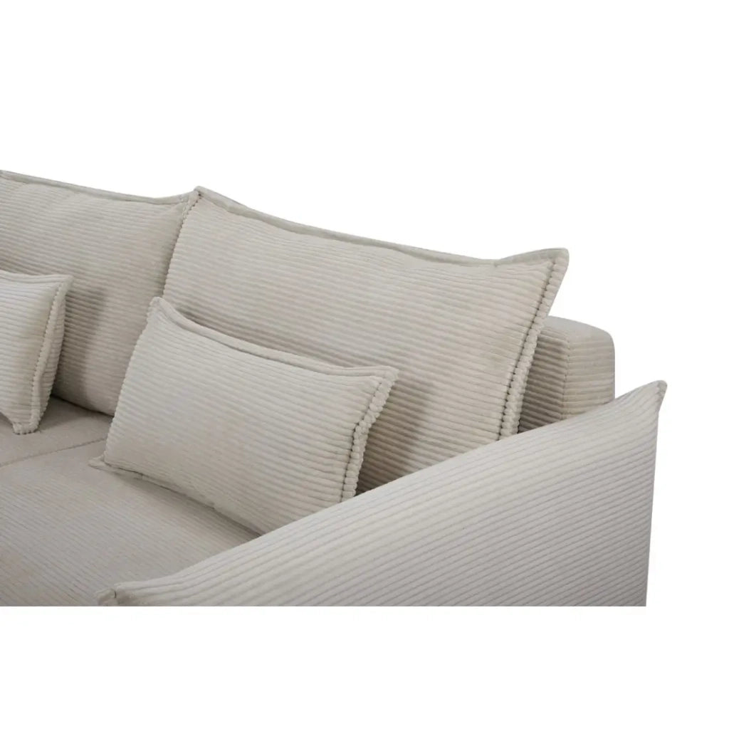 Divano dritto CALDERO beige convertibile con contenitore – Divano letto in velluto a coste con spazio di stoccaggio integrato