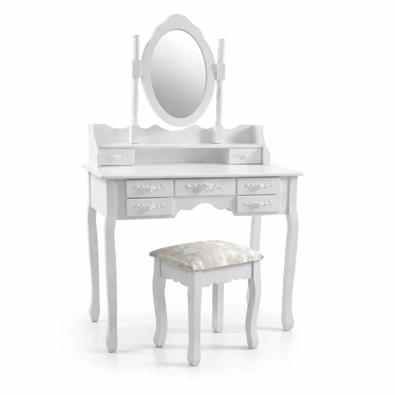 MA MAISON TOELETTA TRUCCO  CON SPECCHIO E SGABELLO BIANCA IN LEGNO 90X40X77/146 CM