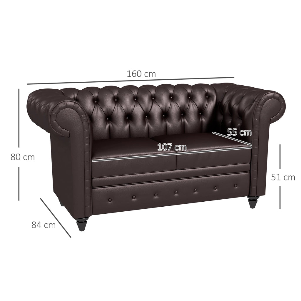 Divano 2 Posti 160x84x80 cm in Similpelle Marrone