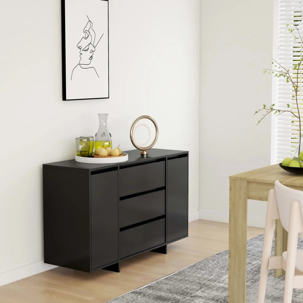 Credenza | Madia | Buffet da pranzo | Armadio da pranzo con 3 Cassetti Nera 120x41x75 cm in Truciolato