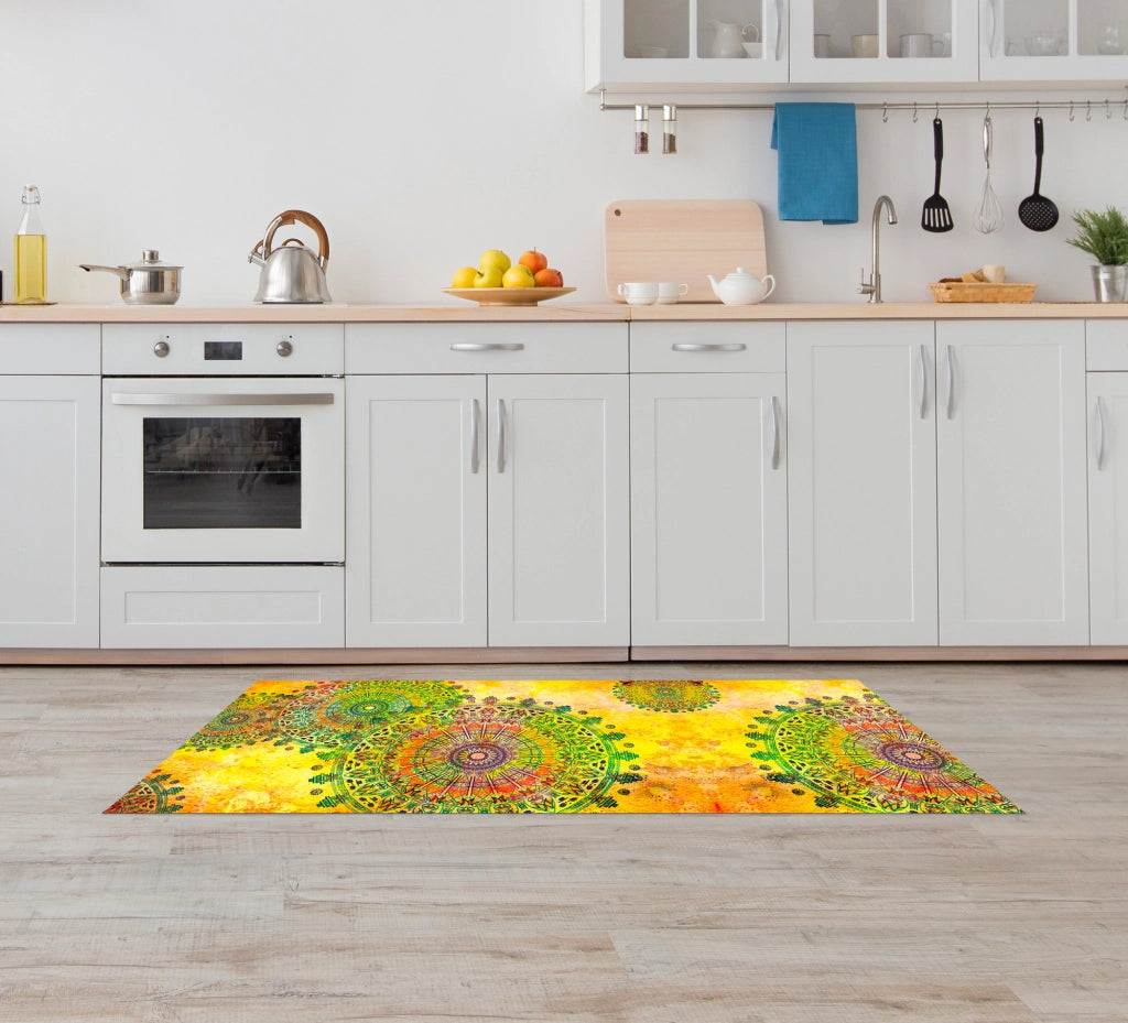 Tappeto passatoia fantasia made in Italy antiscivolo lavabile aderente Mandala Giallo - 50x250 cm