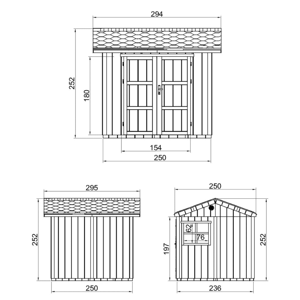 Casetta da giardino di qualita premium 5,9 m² - H252x250x294 cm - Con pavimento e Tegole Bituminose - Timbela M913A