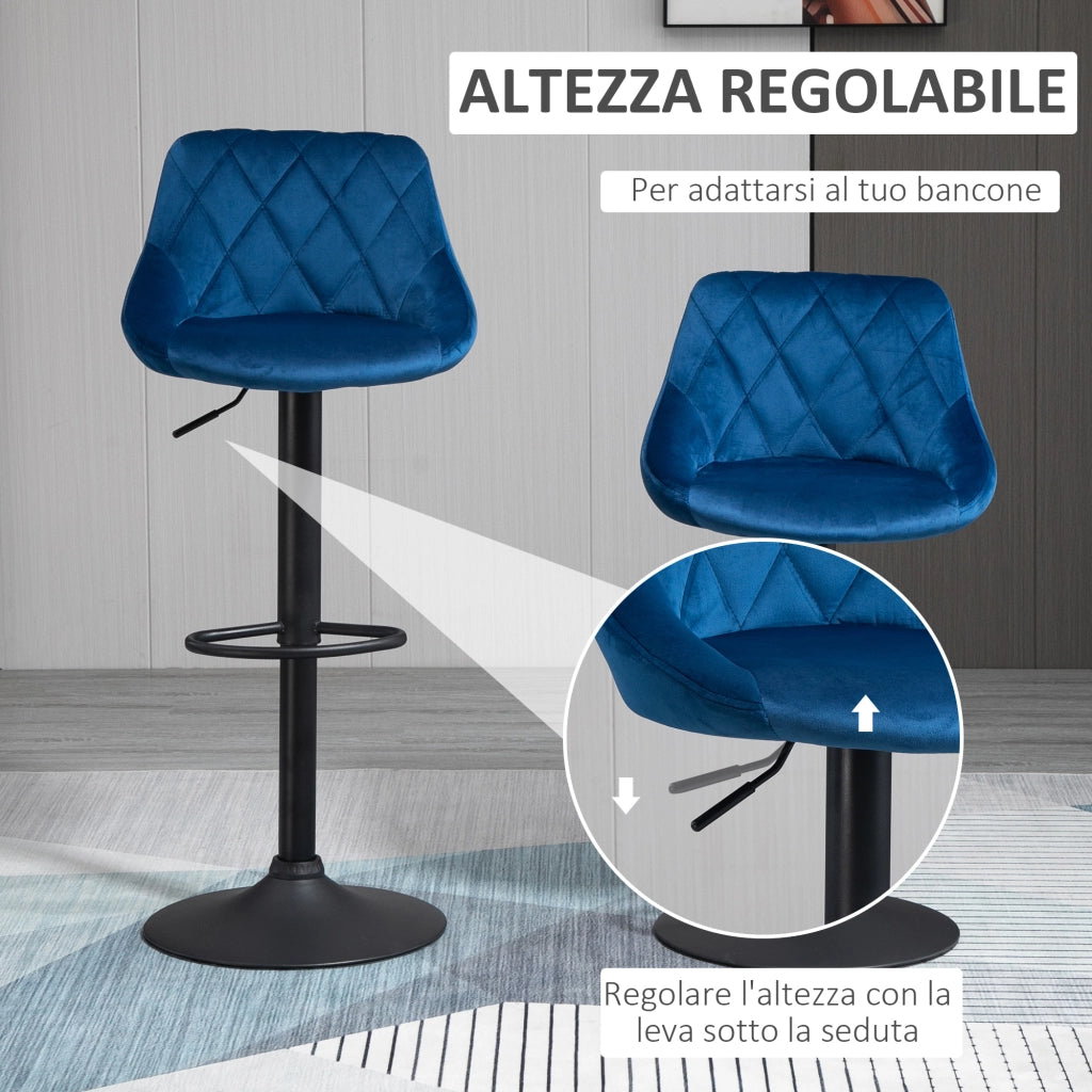 Sgabello da Cucina con Schienale ¨C zephmum ¨C Blu, Velluto, Metallo, 46x48x83-104cm