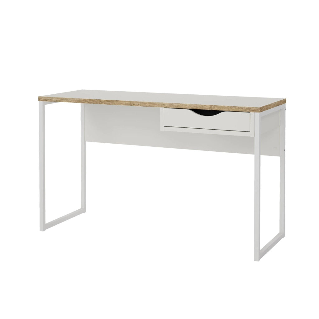 Scrivania Gil, Scrittoio multiuso, Tavolo per ufficio porta PC, Piano di lavoro, 130x48 h77 cm, Bianco