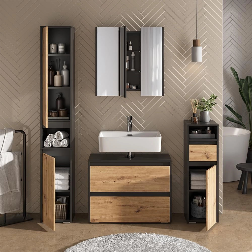Set di mobili da bagno Majest, Antracite/Artisan, 4 parti