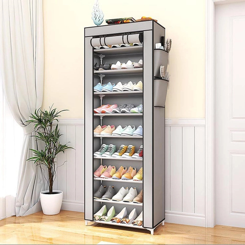 Trade Shop - Scarpiera A 9 Ripiani Copertura Antipolvere Organizer Corridoio Ingresso 58x30x158cm -