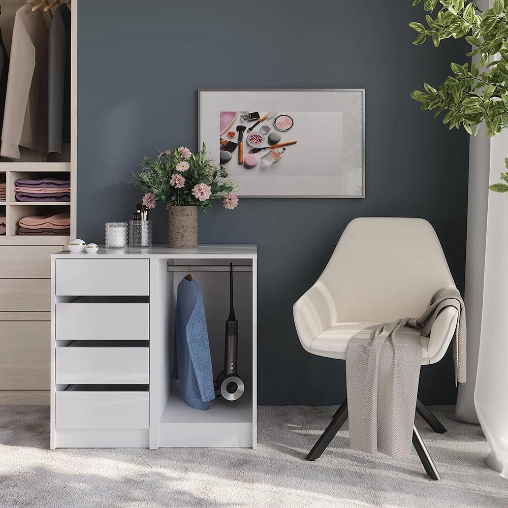 Cassettiera per camera da letto Sherry, Bianco/bianco lucido, 80.2 x 76 cm 2 parti, adatto per riporre abbigliamento e accessori