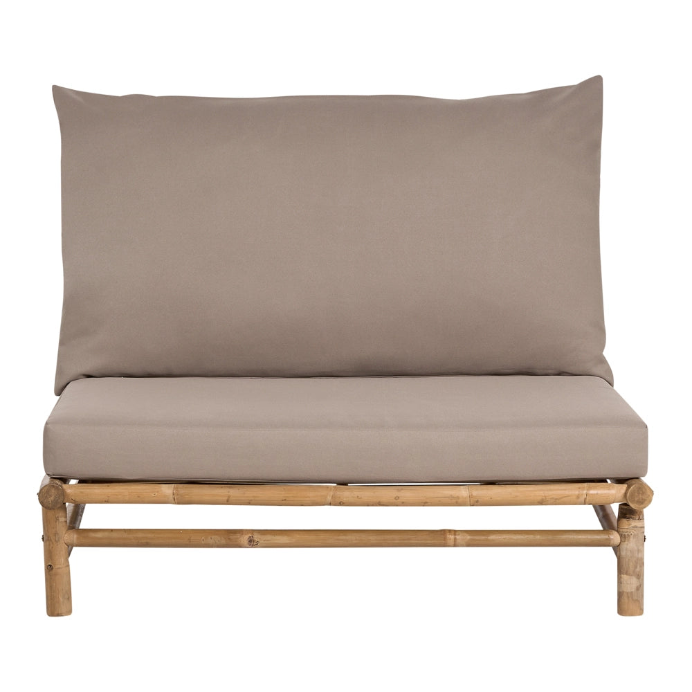 Poltroncina da esterno in legno di bambù con cuscini tortora stile moderno contemporaneo rustico