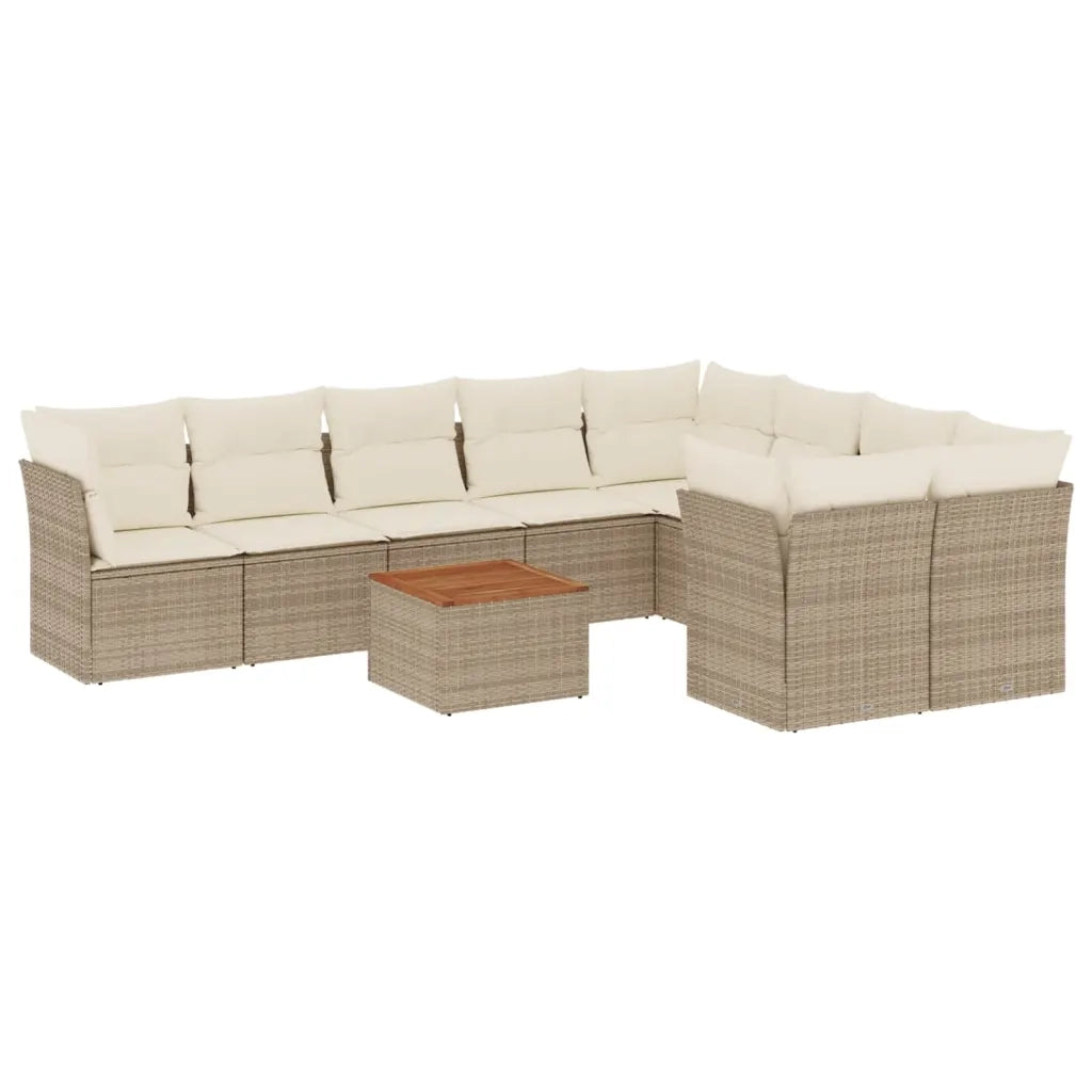 Set Divano da Giardino 10 pz con Cuscini Beige in Polyrattan