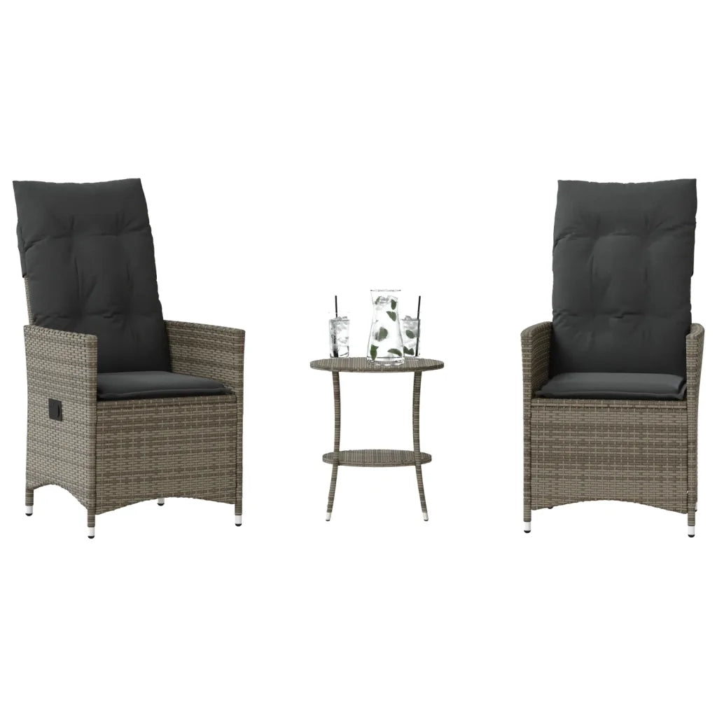 Set da Bistr¨° 3 pz | Set Salotto da Giardino con Cuscini Grigio in Polyrattan