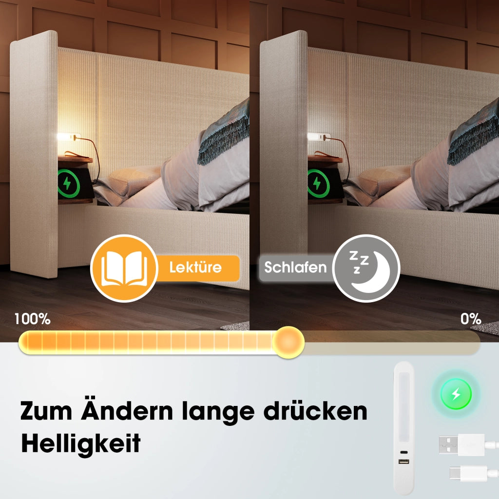 Set camera – 160x200 cm – comodino luce USBC contenitore – corda beigebianco