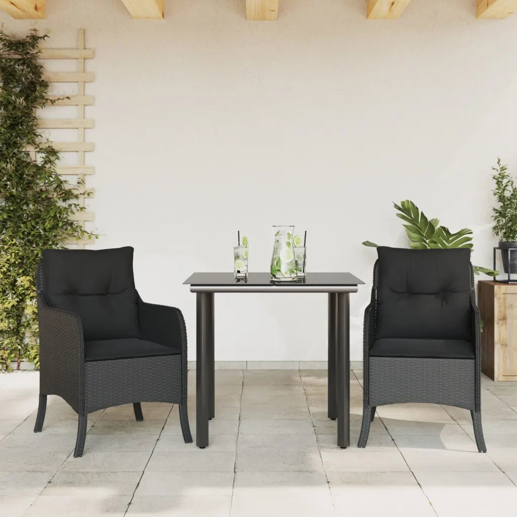 Set da Pranzo da Giardino 3 pz | Set Salotto da Giardino con Cuscini Nero in Polyrattan