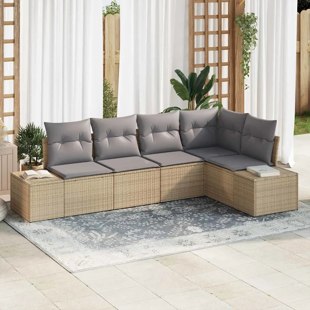Set Divano da Giardino 5 pcs Beige polyrattan