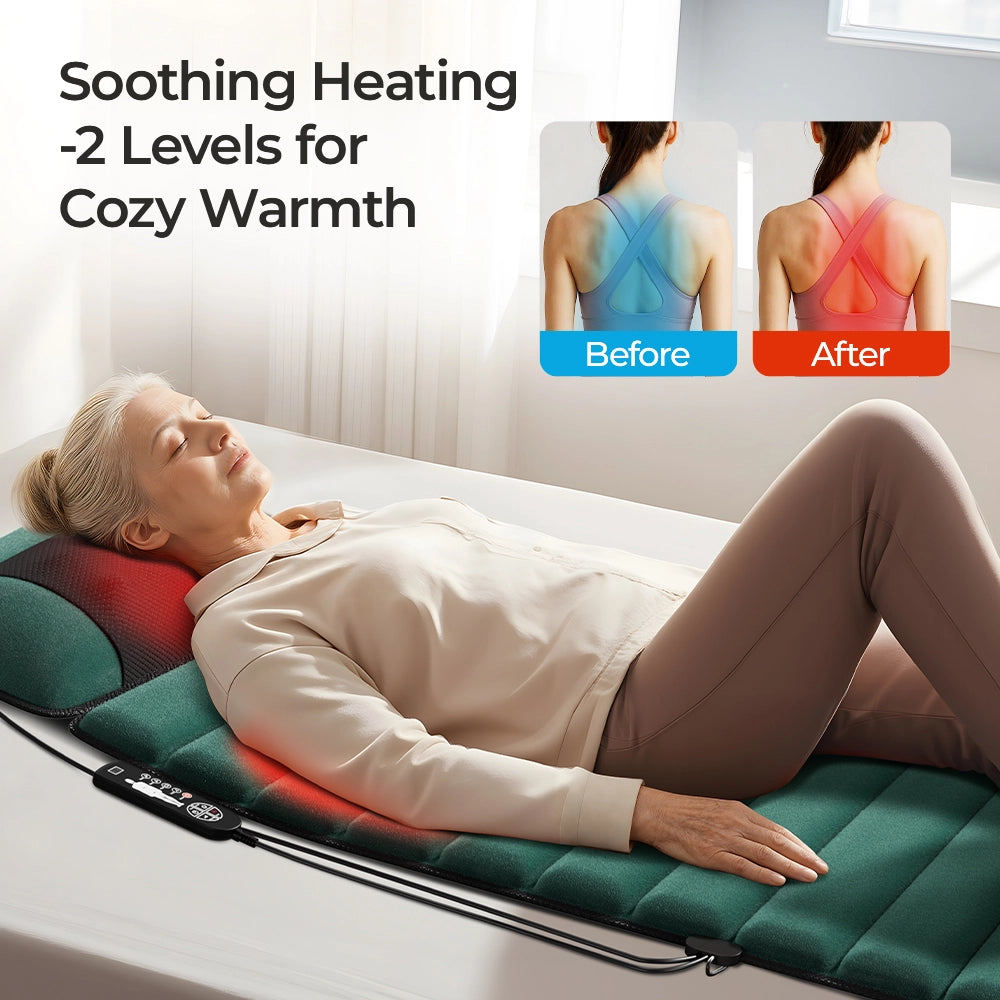 Cuscino massaggiante elettrico per spalle, collo, schiena e fianchi, in memory foam, dimensioni 155¡Á50¡Á3 cm, con funzione riscaldante.