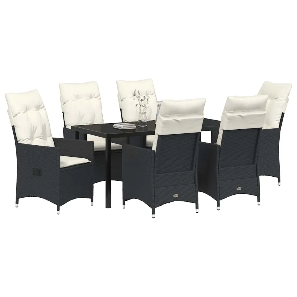 Set da Pranzo per Giardino con cuscino 7 pcs Nero polyrattan 3379538