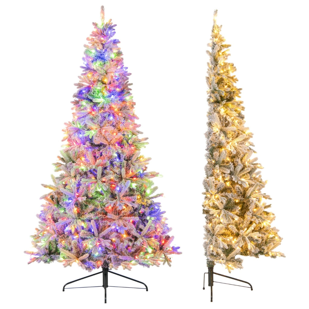 Albero di natale pre-illuminato innevato con 652 punte di rami in PE e PVC, Albero di natale artificiale met¨¤ 180 cm Verde-Alberi di Natale