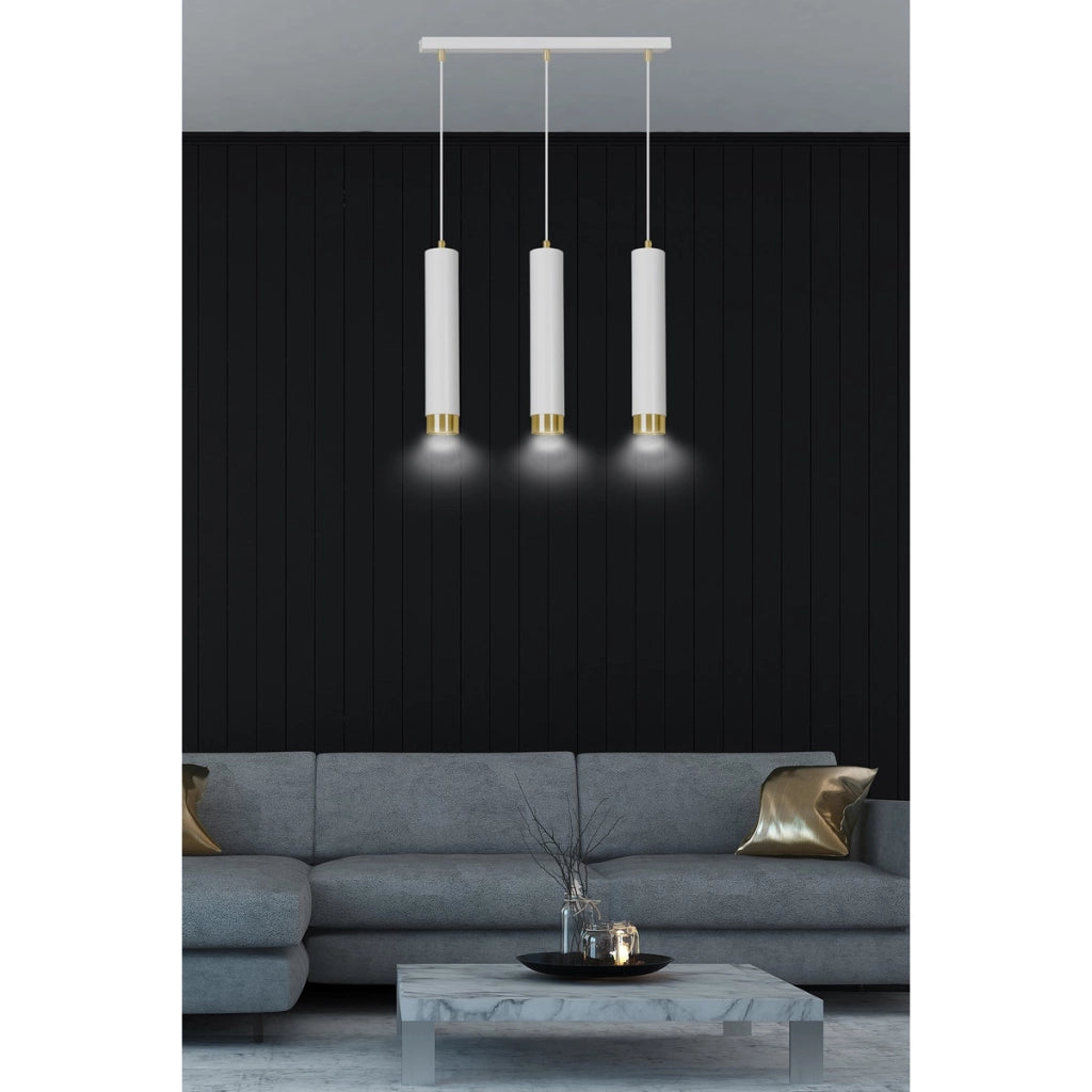 Lampada a sospensione KIBO in acciaio bianco e oro