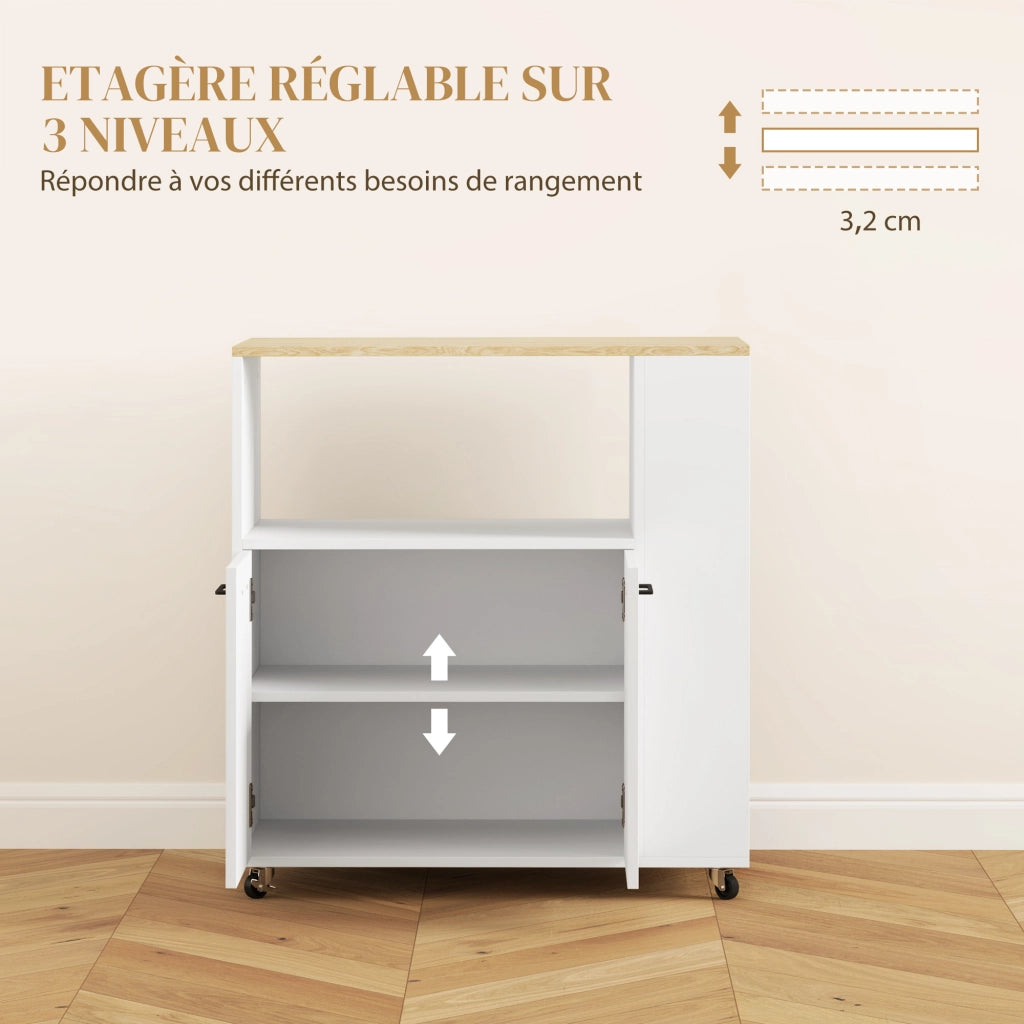 Tavolo da cucina con ruote e ripiano regolabile ¨C zephmum ¨C 75x40x80,5 cm bianco