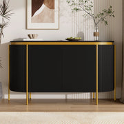 Credenza da 4 ante, mobile da ingresso, in MDF, con gambe in metallo, angoli arrotondati, colore nero